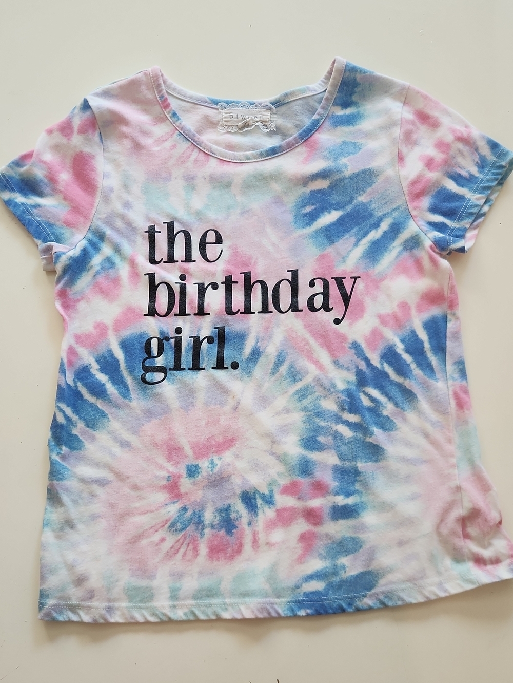 Btween The Birthday Girl Pink Blue Tie Dye Short Sleeve Graphic Tee T-Shirt 10